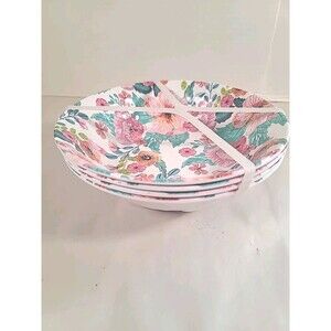 NEW Set Of 4  MELAMINE Salad Soup Bowls  Floral Theme 7.5"
